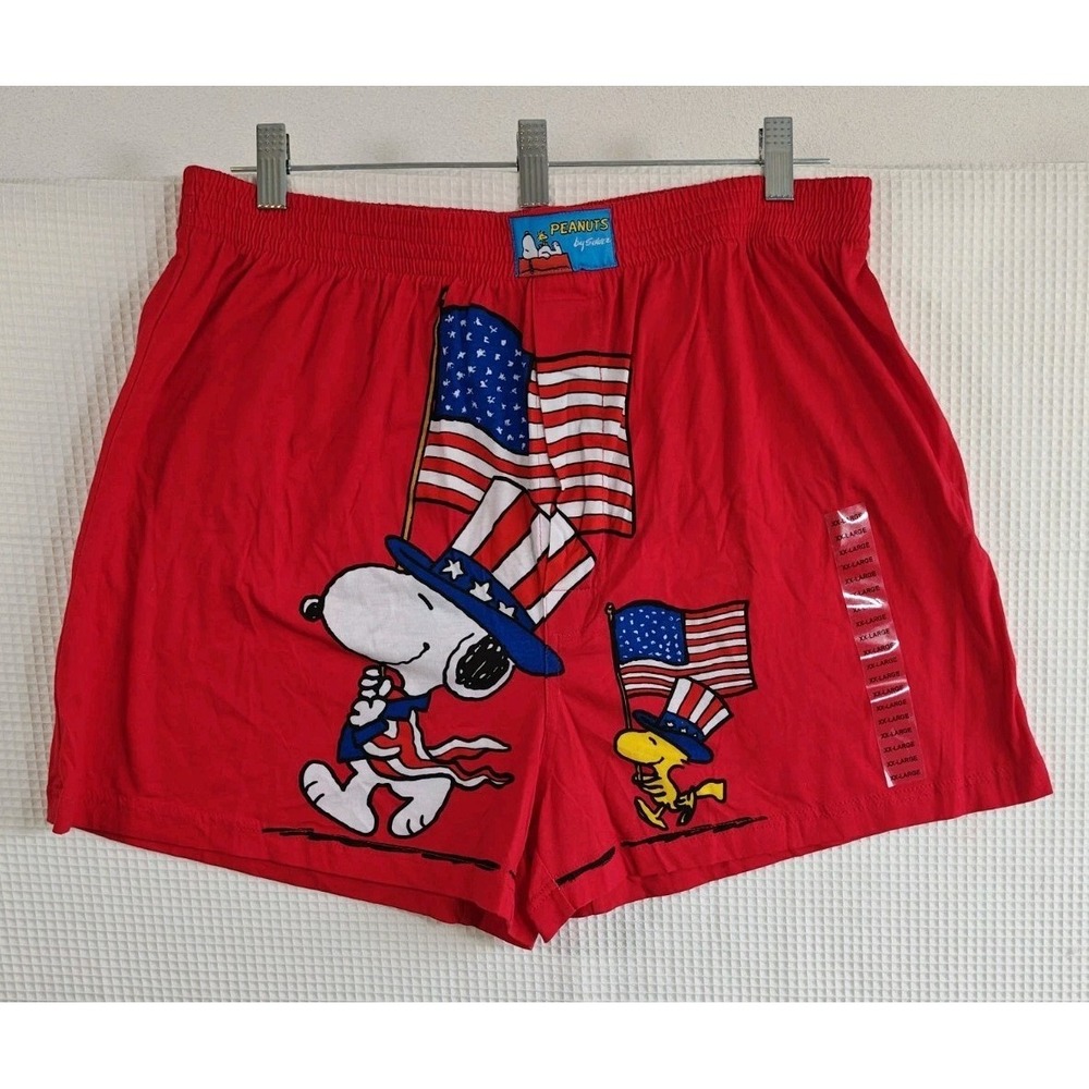 Peanuts Snoopy Woodstock Patriotic Sleep Shorts Men's XXL NWT Red USA Flag...